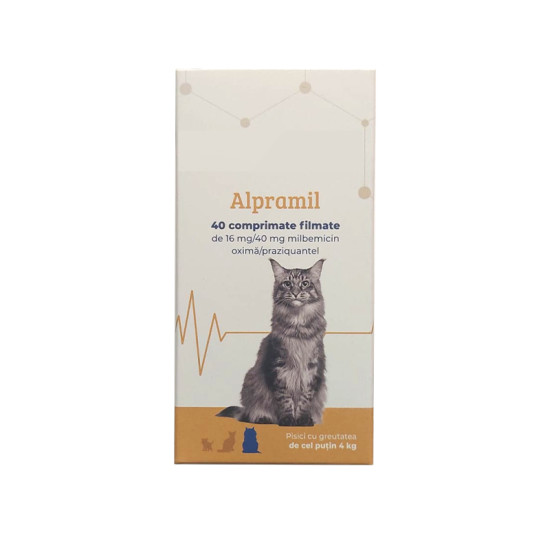 Alpramil Cat 16 mg/40 mg, comprimate filmate pentru pisici cu greutatea de cel puțin 4 kg, 4 comprimate