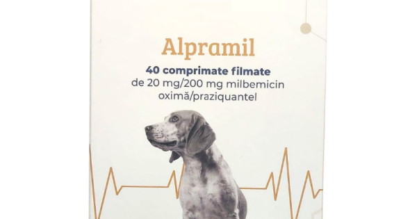 Alpramil Dog 20 mg/200 mg, comprimate filmate pentru câini cu greutatea ...