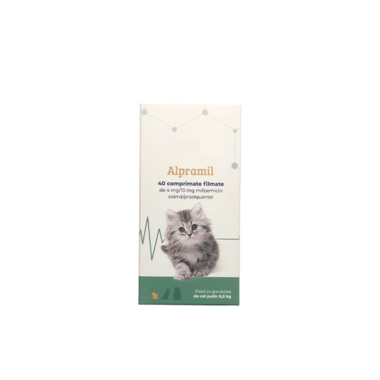Alpramil Cat 4 mg/10 mg, comprimate filmate pentru pisici cu greutatea de cel puțin 0,5 kg, 4 comprimate