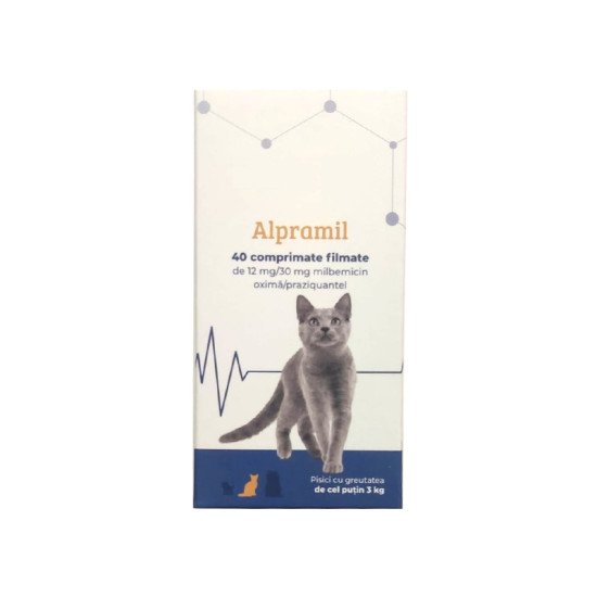 Alpramil Cat 12 mg/30 mg, comprimate filmate pentru pisici cu greutatea de cel puțin 3 kg, 4 comprimate