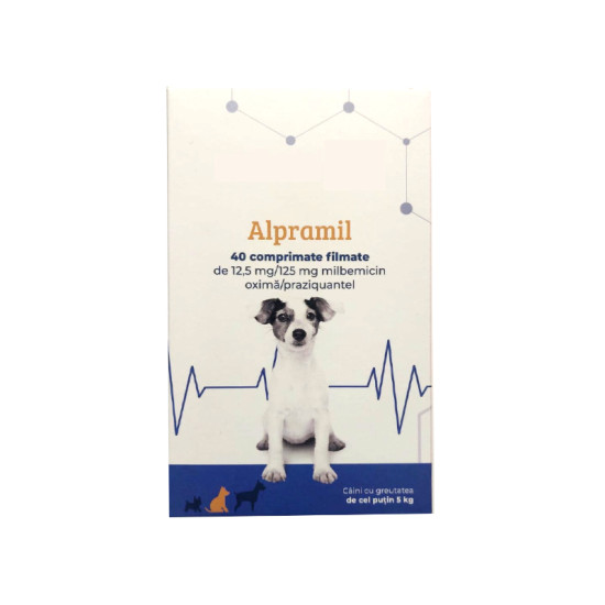Alpramil Dog 12,5 mg/125 mg, comprimate filmate pentru câini cu greutatea de cel puțin 5 kg, 4 comprimate