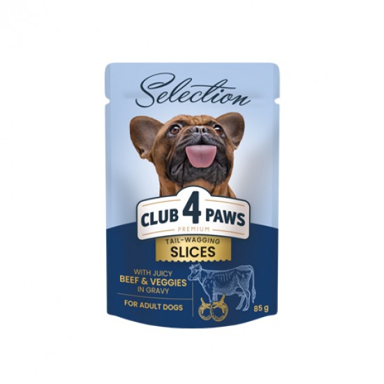 Hrana umeda pentru caini adulti, talie mica, CLUB 4 PAWS Premium Plus, bucati de carne de vita si legume in sos, 85g Hrana umeda pentru caini adulti, talie mica, CLUB 4 PAWS Premium Plus, bucati de carne de vita si legume in sos, 85g