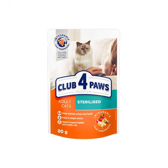 Hrana umeda pentru pisici sterilizate, CLUB 4 PAWS Premium 80g Hrana umeda pentru pisici sterilizate, CLUB 4 PAWS Premium 80g