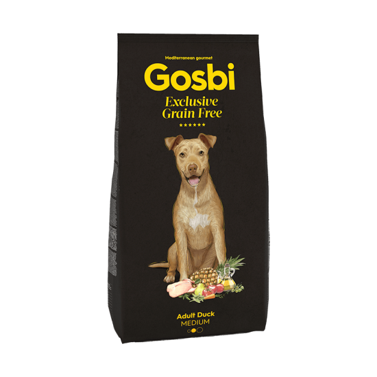 Hrană completă, fără cereale, câini adulți, talie medie, Gosbi Exclusive, rata, 3kg Hrană completă, fără cereale, câini adulți, talie medie, Gosbi Exclusive, rata, 3kg