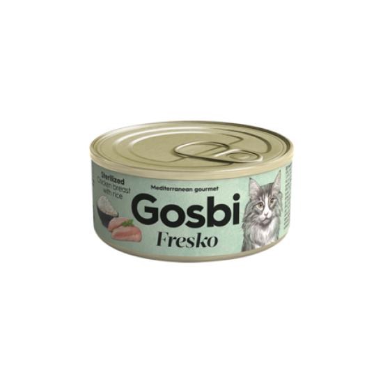Hrana umeda pentru pisici sterilizate, Gosbi Fresko, piept de pui cu orez, 70g