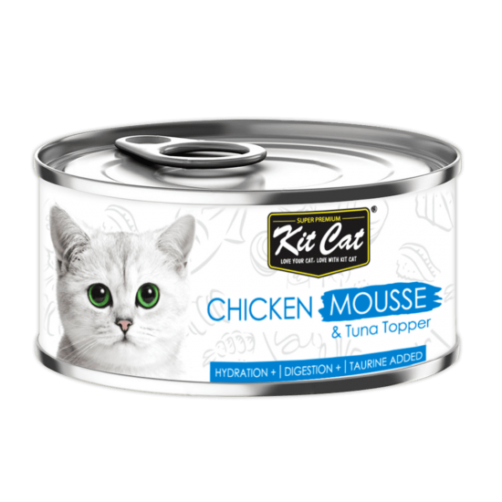Hrana umeda pentru pisici, Kit Cat Mousse de Pui cu Topping de Ton 80g Hrana umeda pentru pisici, Kit Cat Mousse de Pui cu Topping de Ton 80g