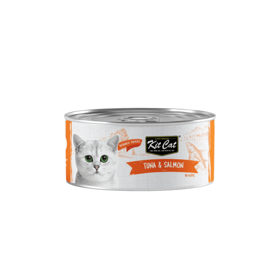 Hrana umeda pentru pisici, Kit Cat, Ton fără Oase & Topping de Somon, 80g Hrana umeda pentru pisici, Kit Cat, Ton fără Oase & Topping de Somon, 80g