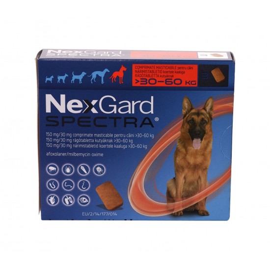 Comprimate masticabile pentru caini, NEXGARD SPECTRA XL 150 MG/30 MG, 30-60KG
