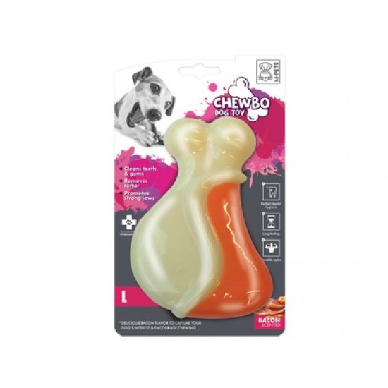 Jucarie dentara CHEWBO LEG cu aroma de bacon, marime 15,3x9,3x4,1 cm Jucarie dentara CHEWBO LEG cu aroma de bacon, marime L 10634016