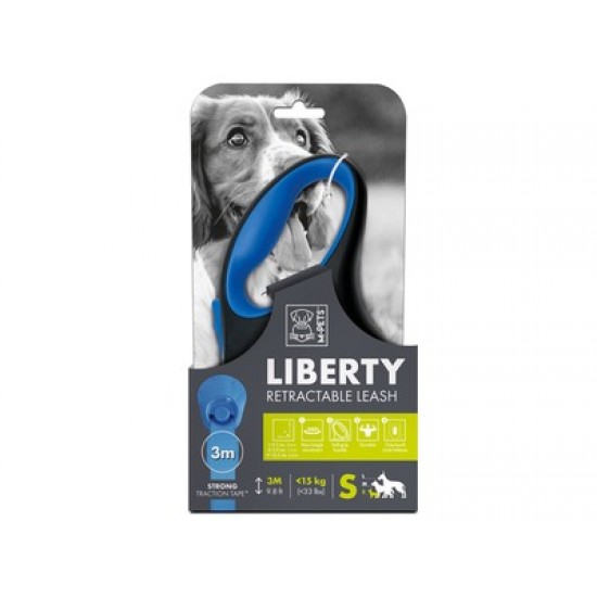Lesa retractabila pentru caini, LIBERTY M-PETS, albastra S, 16.3 x 9.2 x 3.9 cm LIBERTY- Lesa retractabila pentru caini, albastra- S 10824099