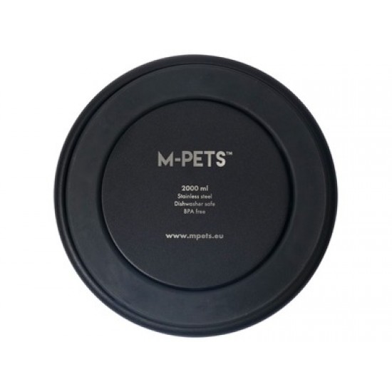 Castron negru pentru caini, premium, otel inoxidabil, Double Wall Bowl ESKIMO M-PETS, 1.25 L