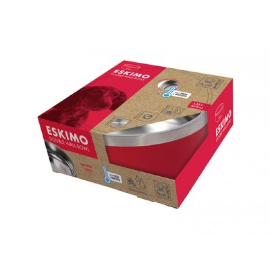 Castron rosu, premium, otel inoxidabil, Double Wall Bowl ESKIMO M-PETS, 1.25 L