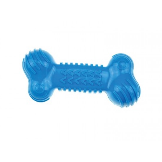 Os din cauciuc cu sfoara, FUNBONE M-PETS, albastru, 18x8x5 cm