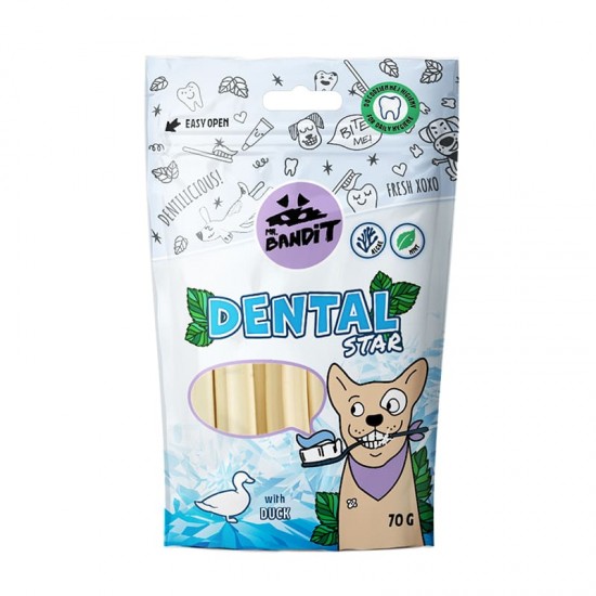 Recompense pentru caini Mr. Bandit DENTAL STARS, rata, 70g Recompense pentru caini Mr. Bandit DENTAL STARS, rata, 70g