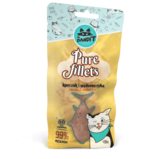 Recompense pentru pisici Mr. Bandit CAT Pure Fillets, pui si peste afumat, 30 g Recompense pentru pisici Mr. Bandit CAT Pure Fillets, pui si peste afumat, 30 g