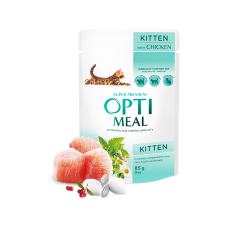 Hrana umeda pentru pisici junior, Super Premium OPTIMEAL WET FOOD OPTIMEAL, pui, 85g Hrana umeda pentru pisici junior, Super Premium OPTIMEAL WET FOOD OPTIMEAL, pui, 85g