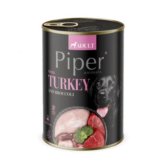 Hrana umeda pentru caini PIPER DOG, curcan si brocolli, 400g