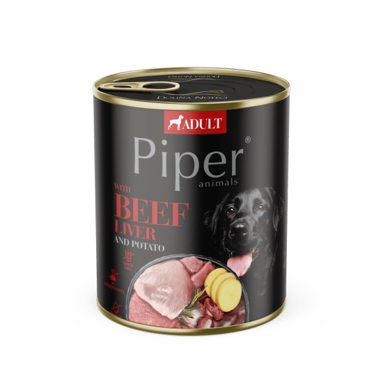 Hrana umeda pentru caini PIPER DOG, ficat de vita si cartof, 800g