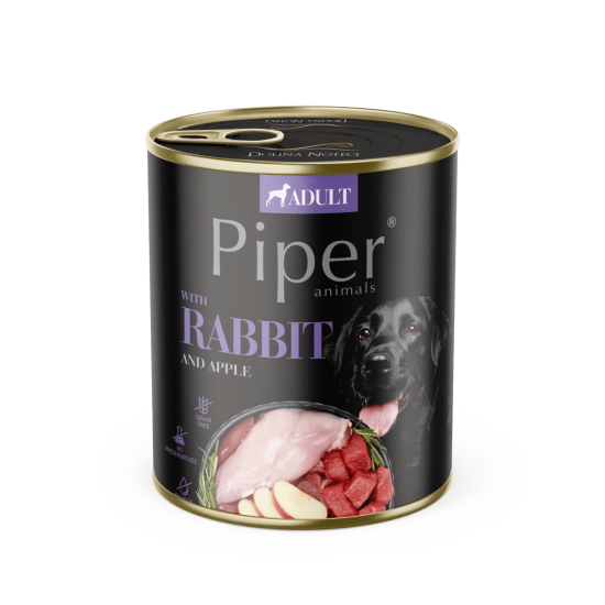 Hrana umeda pentru caini PIPER DOG, iepure si mar, 800g