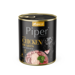 Hrana umeda pentru caini PIPER DOG, inimi de pui si spanac. 800g