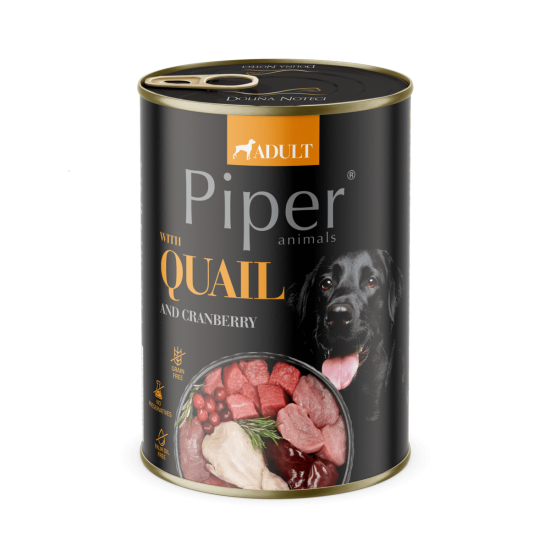 Hrana umeda pentru caini PIPER DOG, prepelita si merisoare, 400g