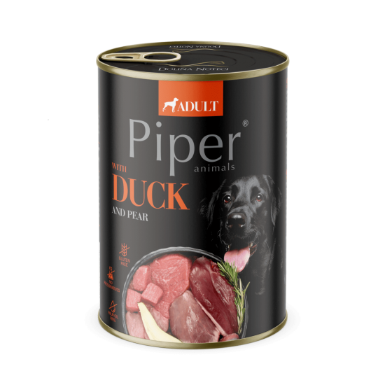 Hrana umeda pentru caini PIPER DOG, rata si pere, 400g