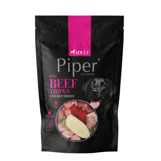 Hrana umeda pentru caini PIPER DOG, burta de vita si sfecla rosie, 500g Hrana umeda pentru caini PIPER DOG, burta de vita si sfecla rosie, 500g