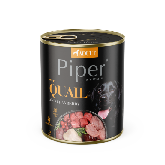 Hrana umeda pentru caini PIPER DOG, prepelita si merisoare, 800g