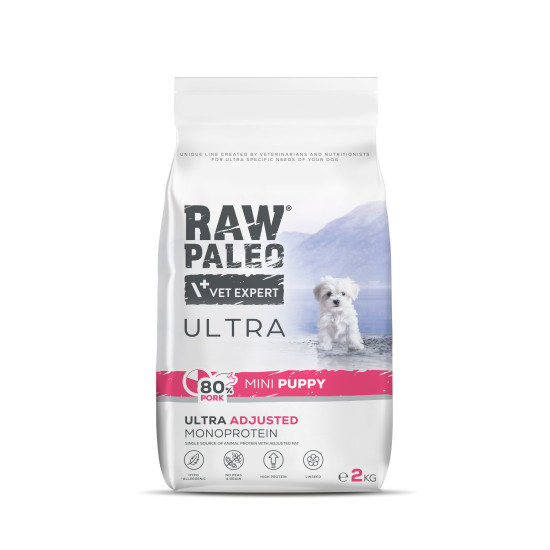Hrană uscată pentru căței, Raw Paleo Ultra Pork, talie mică, 2 kg Hrană uscată pentru căței, Raw Paleo Ultra Pork, talie mică, 2 kg