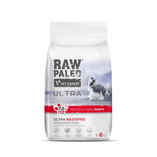Hrană uscată pentru câini Raw Paleo Ultra Beef Medium&Large Puppy 2kg Hrană uscată pentru câini Raw Paleo Ultra Beef Medium&Large Puppy 2kg