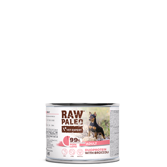 Hrană umedă pentru câini, adult, Raw Paleo Duo Protein, Porc cu Miel și Broccoli, 200g Hrană umedă pentru câini, adult, Raw Paleo Duo Protein, Porc cu Miel și Broccoli, 200g