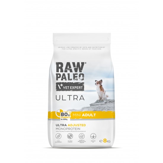 Hrană uscată pentru câini Raw Paleo Ultra Turkey Mini Adult 8kg Hrană uscată pentru câini Raw Paleo Ultra Turkey Mini Adult 8kg