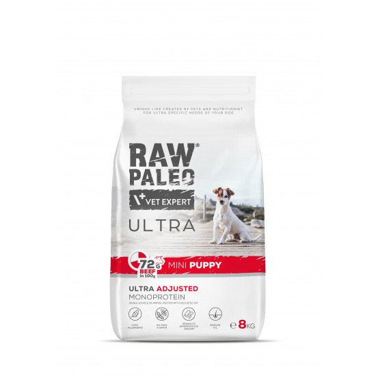 Hrană uscată pentru câini Raw Paleo Ultra Beef Mini Puppy 8kg Hrană uscată pentru câini Raw Paleo Ultra Beef Mini Puppy 8kg