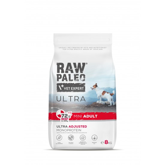 Hrană uscată pentru câini Raw Paleo Ultra Beef Mini Adult 8kg Hrană uscată pentru câini Raw Paleo Ultra Beef Mini Adult 8kg
