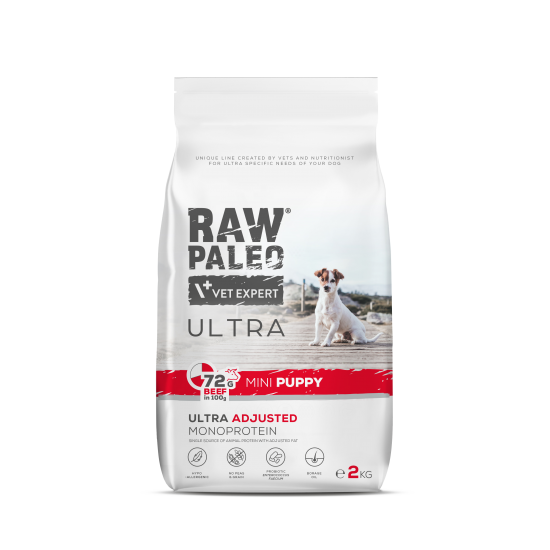 Hrană uscată pentru câini Raw Paleo Ultra Beef Mini Puppy 2kg Hrană uscată pentru câini Raw Paleo Ultra Beef Mini Puppy 2kg