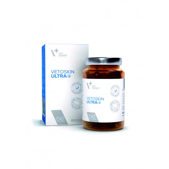 Supliment inovator pentru pielea hipersensibila si atopica, VetoSkin ULTRA, VetExpert, 60 capsule Supliment inovator pentru pielea hipersensibila si atopica, VetoSkin ULTRA, VetExpert, 60 capsule