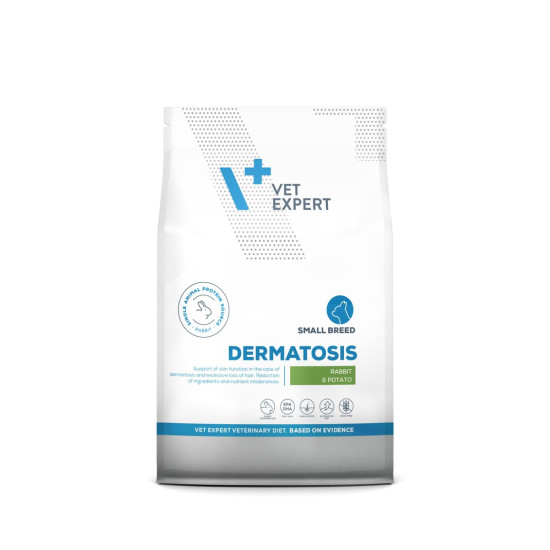Dietă dermatologică completă pentru câini de talie mică Vet Expert DERMATOSIS Iepure & Cartof 2 KG