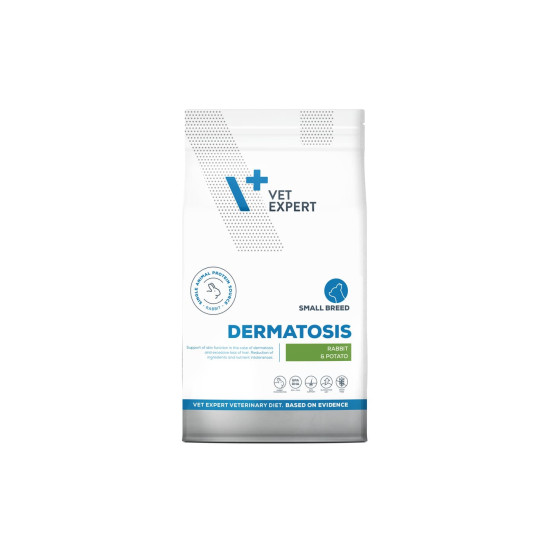 Dietă dermatologică completă pentru câini de talie mică Vet Expert DERMATOSIS Iepure & Cartof 8 KG