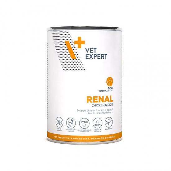 Dieta veterinară umedă, pentru câini adulți, Vet Expert, Renal Dog, pui si orez, 400g Dieta veterinară umedă, pentru câini adulți, Vet Expert, Renal Dog, pui si orez, 400g