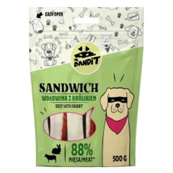Recompense penru caini Mr. Bandit SANDWICH, vita si iepure, 500 g