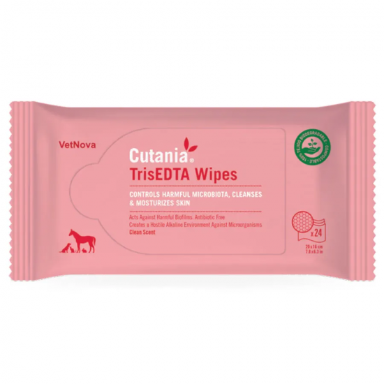 Servetele dermatologice cu actiune antibacteriana pentru ingrijirea și curatarea pielii, Cutania TrisEDTA Wipes, VetNova, 24 servetele Servetele dermatologice cu actiune antibacteriana pentru ingrijirea și curatarea pielii, Cutania TrisEDTA Wipes, VetNova, 24 servetele