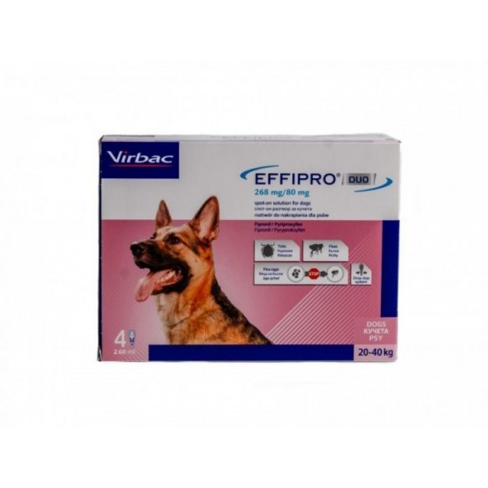 Tratament si prevenirea infestatiilor cu purici si capuse la caini, EFFIPRO DUO DOG 4*2.68ml, 20-40kg