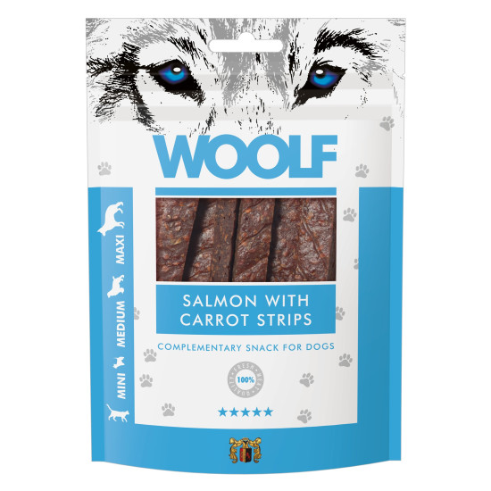 WOOLF DOG SNACKS Salmon with Carrot strips 100g WOOLF DOG SNACKS Salmon with Carrot strips 100g
