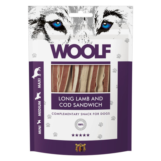 WOOLF DOG SNACKS Long Lamb and Cod Sandwich 100g WOOLF DOG SNACKS Long Lamb and Cod Sandwich 100g