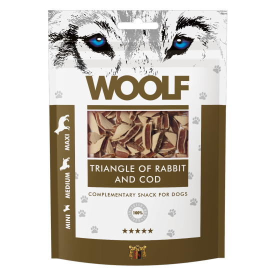 WOOLF DOG SNACKS Rabbit and Cod Triangle 100g WOOLF DOG SNACKS Rabbit and Cod Triangle 100g