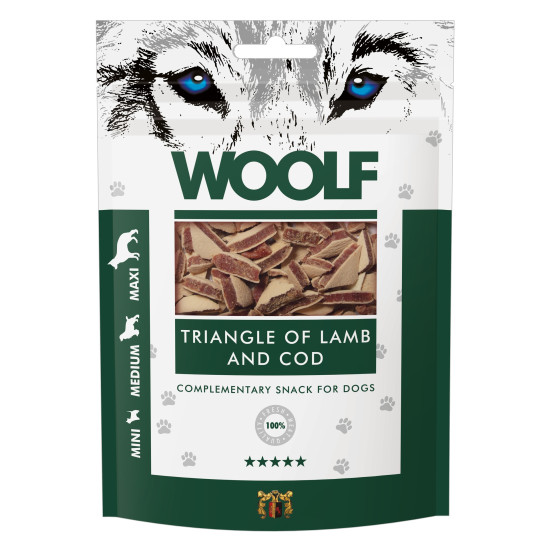 WOOLF DOG SNACKS Lamb and Cod Triangle 100g WOOLF DOG SNACKS Lamb and Cod Triangle 100g