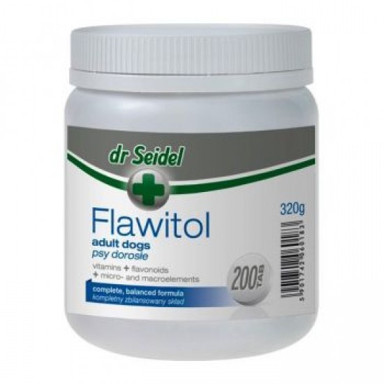Complex cu vitamine, flavonoide, micro- și macroelemente pentru caini, FLAWITOL Adult, Dr. Seidel, 200 Tablete Complex cu vitamine, flavonoide, micro- și macroelemente FLAWITOL Adult, Dr. Seidel, 200 Tablete