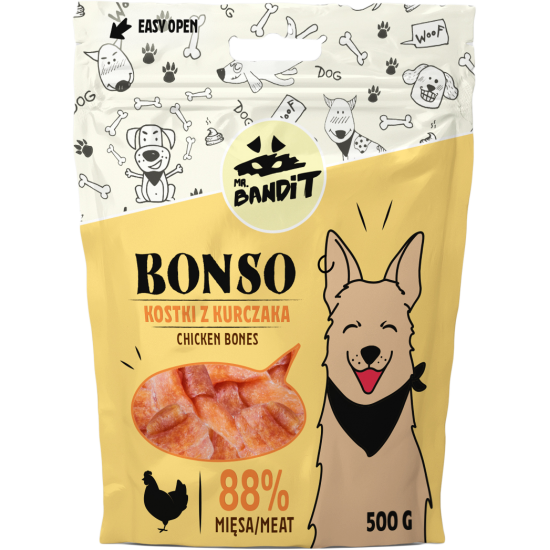 Recompense pentru caini Mr. Bandit BONSO, oase de pui, 500g Recompense pentru caini Mr. Bandit BONSO, oase de pui, 500g