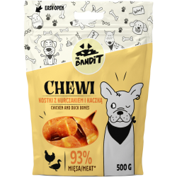 Recompense pentru caini Mr. Bandit CHEWI, oase de pui si rata, 500g Recompense pentru caini Mr. Bandit CHEWI, oase de pui si rata, 500g