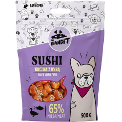 Recompense pentru caini Mr. Bandit SUSHI, rata si peste, 80g Recompense pentru caini Mr. Bandit SUSHI, rata si peste, 80g
